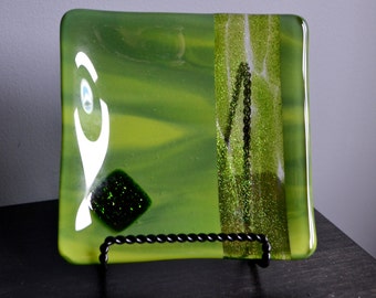 Glittery Greens Fused Glass Plate