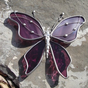 Lavender Plum Stained Glass Butterfly SUNCATCHER