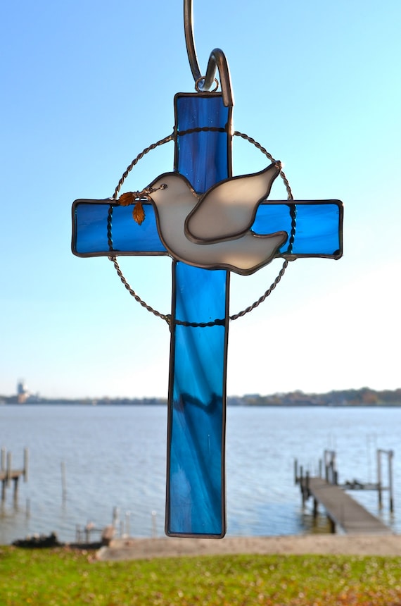 Dove With Cross Stained Glass You Pick the Color - Etsy
