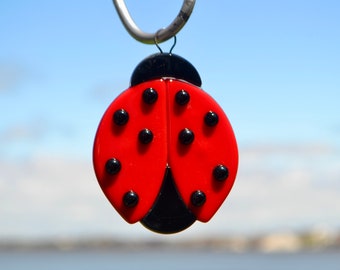 Ladybug Beetle Fused Glass Suncatcher Garden bug summer red glass