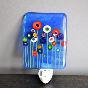 Wildflowers Fused Glass Nightlight Field of Flowers OOAK