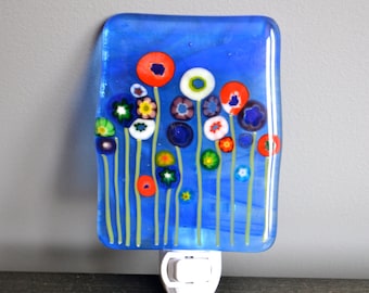 Wildflowers Fused Glass Nightlight Field of Flowers OOAK