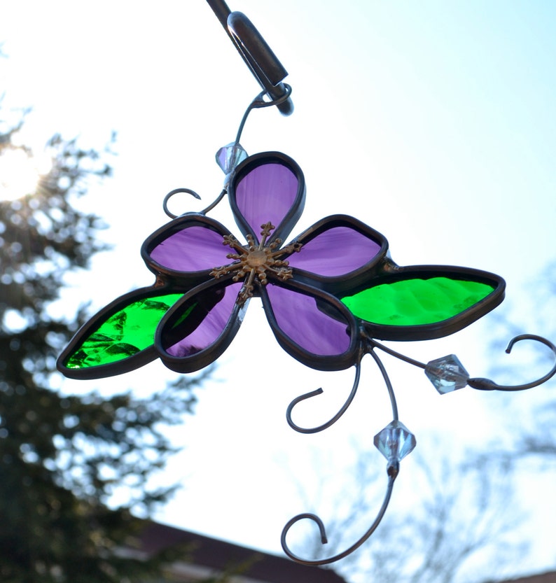 Woodland Violet Stained Glass Suncatcher Spring Flower Art Etsy