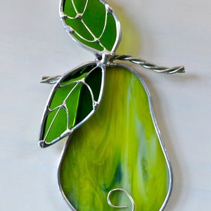 Stained Glass Pear Suncatcher: Green Window Decoration