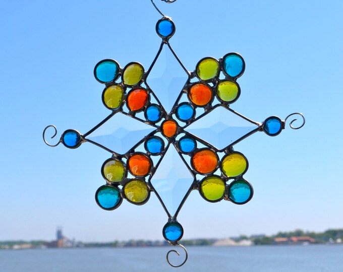 Jubilee Star Abstract Stained Glass Suncatcher Flower Etsy
