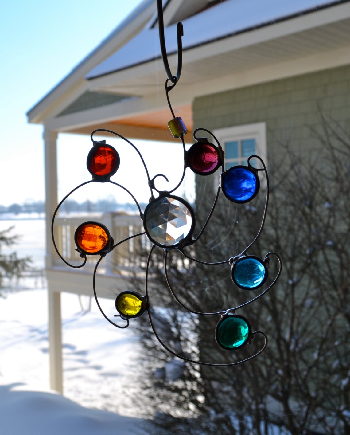 Rainbow Swirled Gems Stained Glass Suncatcher Etsy
