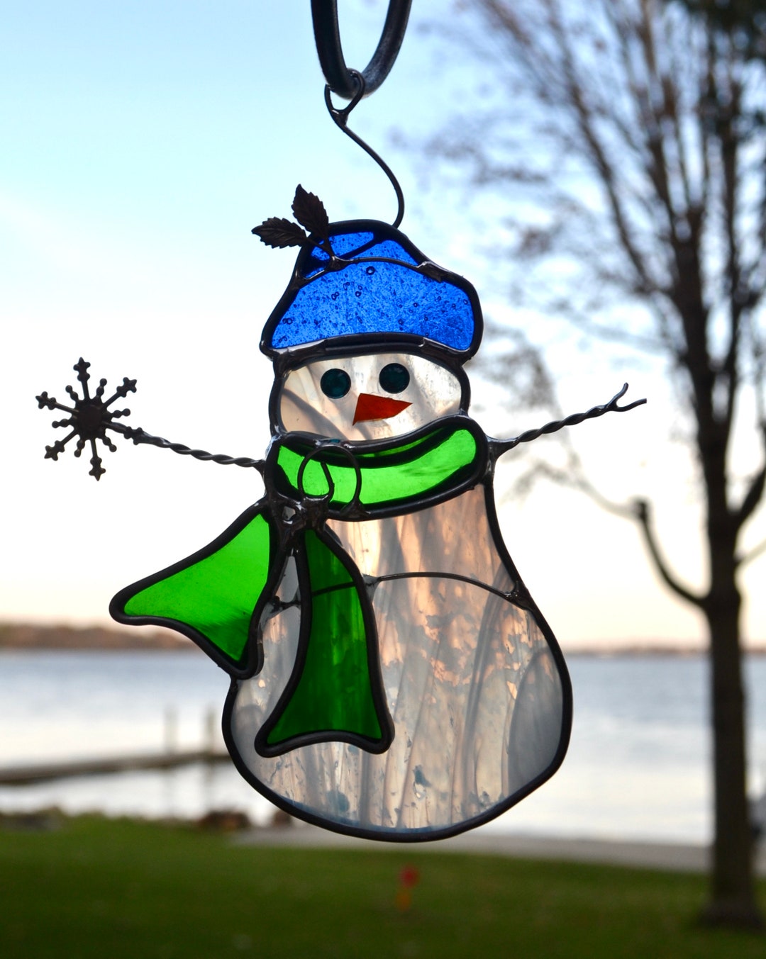 Frosty Snowman Stained Glass Suncatcher Ornament Holiday Winter Snow ...