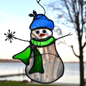 Frosty Snowman  Stained Glass Suncatcher Ornament Holiday Winter Snow Christmas