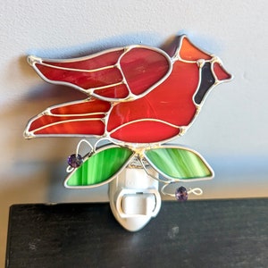 Bright Red Cardinal Stained Glass Nightlight Strength Courage Sympathy