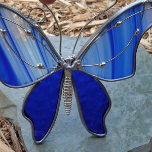 Cobalt Blue Swirls Stained Glass Butterfly