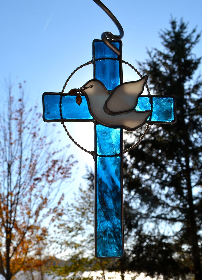 Dove With Cross Stained Glass You Pick the Color - Etsy