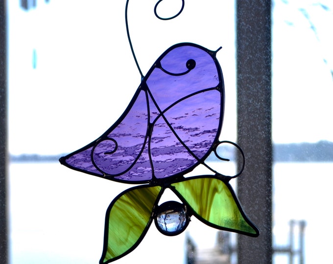 NEW COLORS-Spring Bird Songs Rainbow Little Wren Tweet- Stained Glass birds - Choose your Color