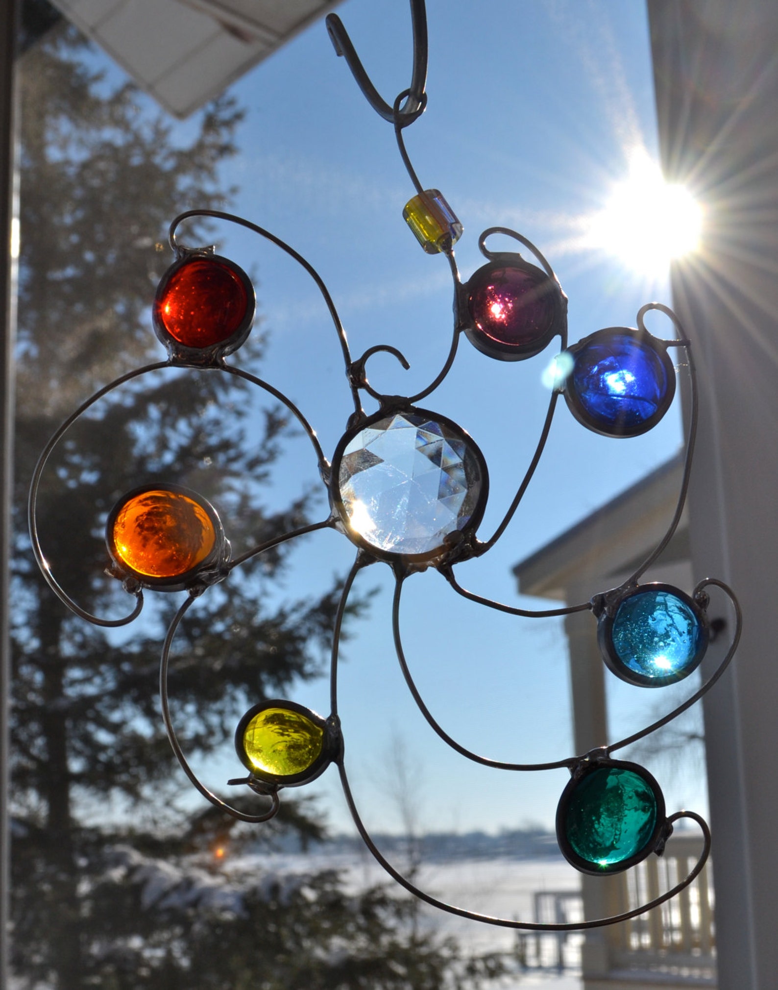 Rainbow Swirled Gems Stained Glass Suncatcher Etsy