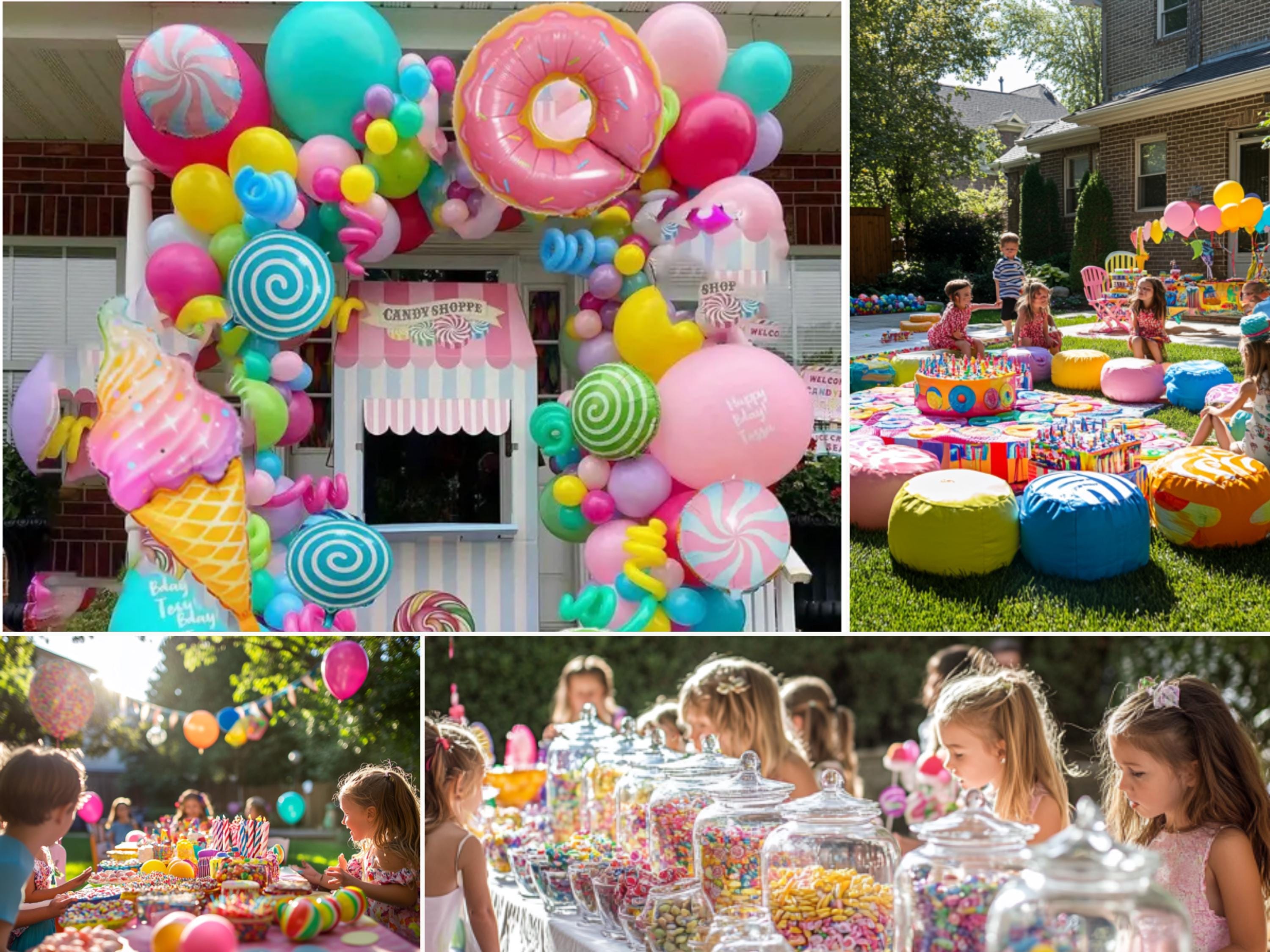 Candy theme balloon arch by ALuxeAffairCo