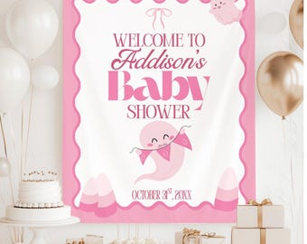 Little Boo Wall Tapestry Baby Shower Banner for Halloween Theme Baby Shower Backdrop Cute Ghost Pink Decoration A little Boo Almost Due