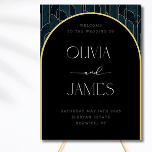 Welcome Wedding Sign Art Deco Themed Welcome Sign for Wedding Custom Wedding Invitation Wedding Welcome Sign Black and Gold Art Deco Design