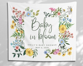 Wildflower Bridal Shower Backdrop for Baby Shower Baby in Bloom Theme Decoration Bridal Shower Banner Love in Bloom Decor Photo Background