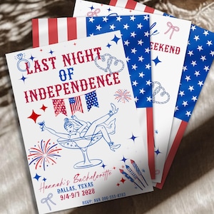 USA Bachelorette Theme Invitation and Itinerary Template Last Night of Independence Bachelorette Party Custom Canva Invitation Download Set