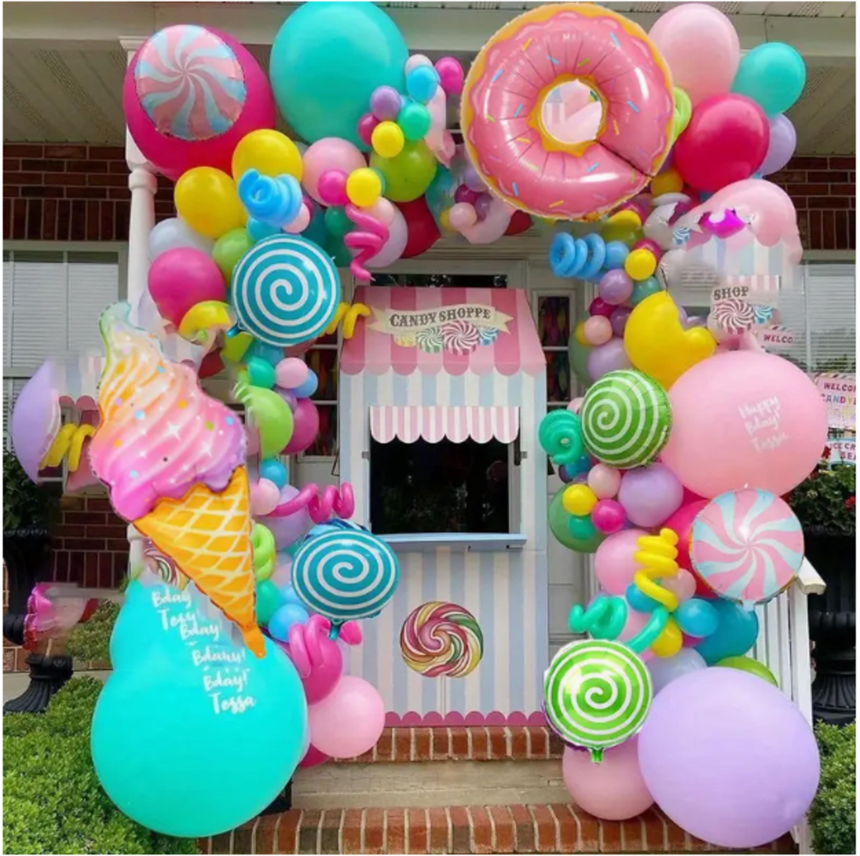 Candy theme balloon arch by ALuxeAffairCo