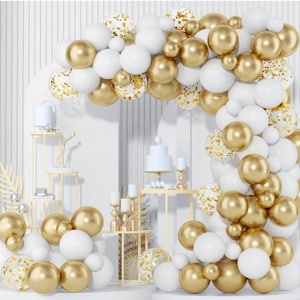 Gold Balloon Arch for Bridal Shower Decor Wedding Anniversary Party Decoration Balloon Garland  50th Anniversary Balloon Backdrop White Gold