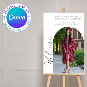 Plantilla de Canva para carteles de bienvenida de graduación con descarga instantánea para collage de fotos de último año, póster y cartel de fiesta de graduación personalizado.