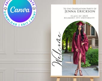 Instant Download Graduation Welcome Sign Set Canva Template for Senior Photo Collage Poster Grad Party Sign For Custom Graduation Party Sign