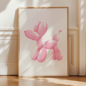 Arte murale con cane palloncino rosa, stampa per bambini, arredamento moderno per la cameretta dei bambini, poster di animali carini, download digitale, stampa artistica per sala giochi