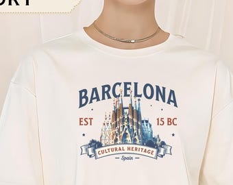 Barcelona Shirt Comfort Colors® Barcelona Shirt, Spain Vintage Varsity Aesthetic, Trendy Travel Destination Gift, Unisex Garment-Dyed