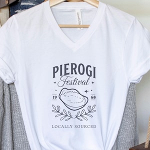 Pierogi VNeck Shirt Unisex Jersey Short Sleeve V-Neck Tee Pierogi Crew They See Me Rolling Family Shirts, Funny Polish Shirt, Pierogi Making