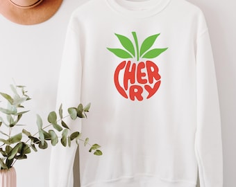 Retro Cherry Sweatshirt: Trendy Fruit Shirt, Unisex Crewneck
