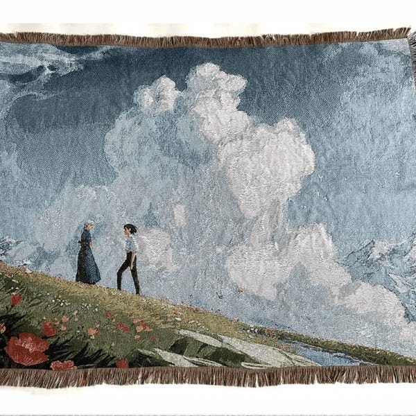 Howls Moving Castle Woven Blanket Tapestry - Handmade Studio Ghibli Anime Throw - Sophie & Howl Manga Decor - Cottagecore Wall Art