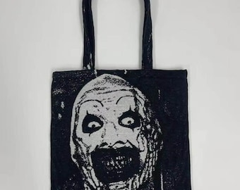 Terrifier vävd tygväska - Art the Clown skräckfilmshandväska - Slasher estetisk axelväska - Gore kultklassiker - Halloweenpresent
