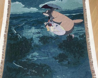 My Neighbor Totoro Woven Blanket Tapestry - Studio Ghibli Anime Throw - Catbus & Mei Forest Spirit Wall Art - Cozy Cottagecore Gift