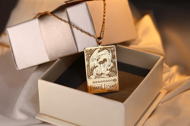 Blue-Eyes White Dragon Yu-Gi-Oh! Pendant Necklace | 925 Sterling Silver with 18” Chain | Optional 18K Gold Plated | Anime Jewelry Gift image 2