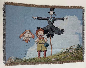 Howls Moving Castle Woven Blanket Tapestry - Handmade Studio Ghibli Anime Throw - Manga Decor - Cottagecore Wall Art