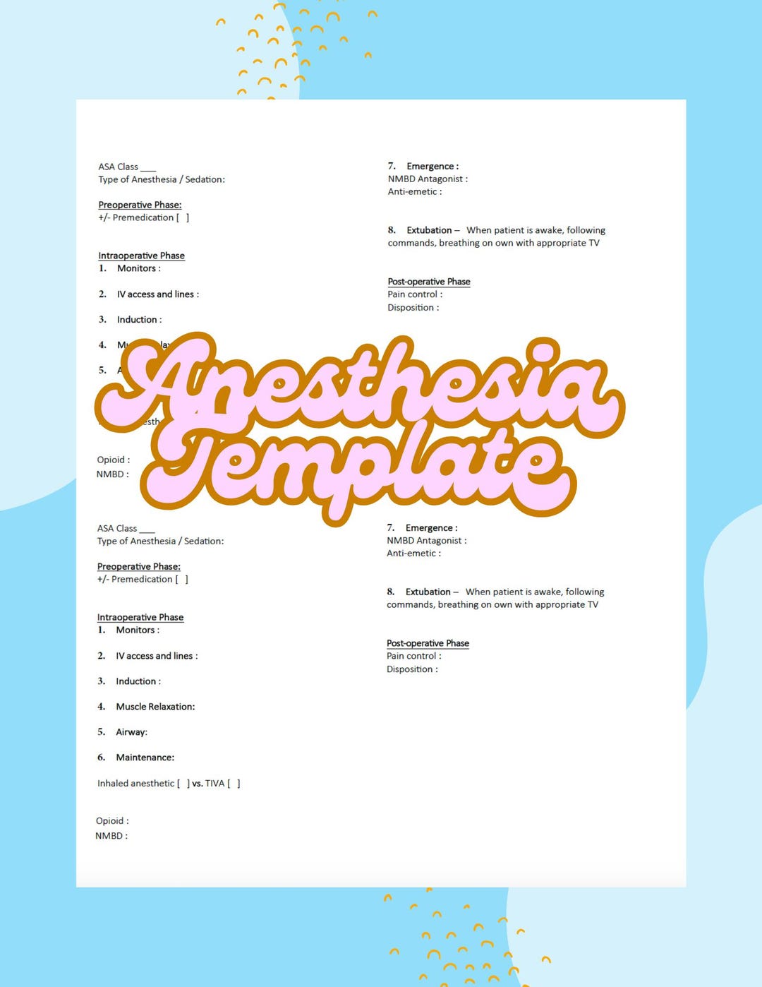 Anesthetic Plan Template Etsy