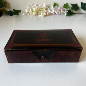 Vintage bridgekortset med läderfodral