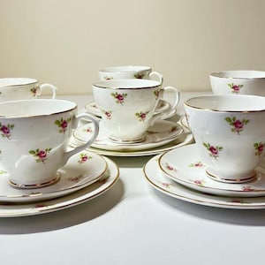 Vintage Fenton China Tea Cup & Saucer Set – Pink Rose Floral, Gold Trim, English Bone China, Elegant Afternoon Tea, Collectible