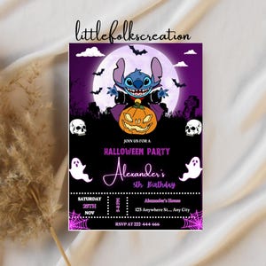 Convite editável de Halloween Lilo & Stitch, Cartão de aniversário de Halloween Stitch, Convite de aniversário de Halloween Stitch, Festa de Halloween Lilo Stitch