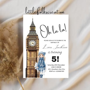 LONDON Birthday Party Invitation, London Theme Party, London Big Ban, French Birthday, Personalised, Party Invite, Printable Invite Card