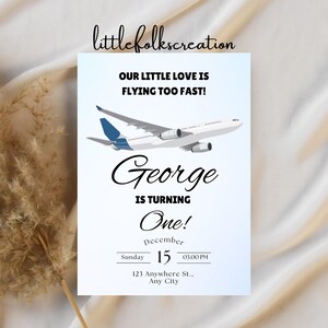 Modèle d'invitation modifiable pour fête d'anniversaire d'avion, fête de l'aviation d'avion, fête de voyage en avion, téléchargement immédiat Canva