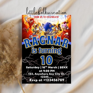 Editable Sonic Birthday Invitation Template, Printable Birthday Party Invitations, Digital Kids Party Invite Template, Boys & Girls Invite