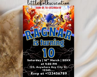 Bearbeitbare Sonic Geburtstagseinladungsvorlage: Kids Party Invite (Digital)