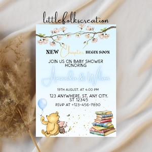 Winnie the Pooh Baby Shower Invites. Classic Pooh Bear Gender Neutral Invitation. Beige Vintage Pooh Bear Printable Template by Mail