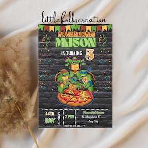 Ninja Turtles Birthday Invitation – Editable Canva Template for Ninjas Turtle Party. Digital or Printable Cowabunga Invite Card