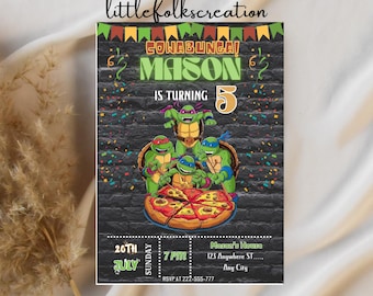 Ninja Turtles Birthday Invitation – Editable Canva Template for Ninjas Turtle Party. Digital or Printable Cowabunga Invite Card