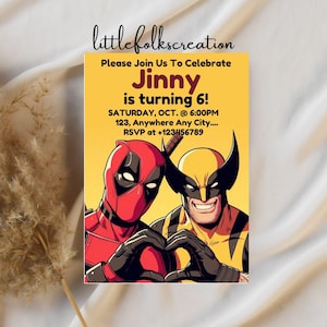 Editable Deadpool and Wolverine Birthday Invitation,Kid birthday Invitation cards, Superhero Birthday Card, Deadpool Birthday