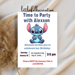 Editable Stitch Birthday Party Invitation Template, Stitch Bday evite , Cartoon Birthday Invitation, Stitch Birthday Party Invitation
