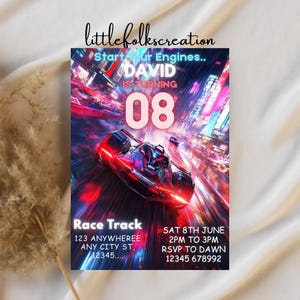 Editable Race Car Birthday Invitation, Racecar Party, Racing Party, Sport Race Car Invite, Boys Invitation, Car Birthday, Canva Template