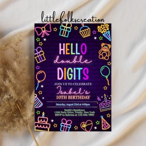 Hello Double Digits 10th Birthday Invitation, Double Digits Invitation, Peace Out Single Digits Invitation, Editable Template